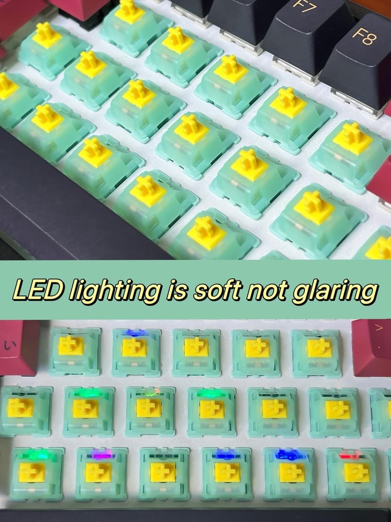 GUYEKS Gateron Jade Yellow Pro V3 Linear Keyboard Switch,5-Pin 55gf Pre-lubed Gaming Keyboard Switch Plug-in LED Compatible with MX Mechanical Keyboard(72PCS,Plug Lamp) - Image 5